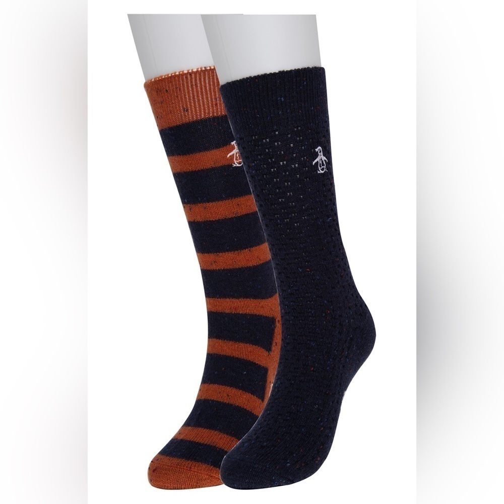 Original Penguin Waffle Texture Crew Socks - Pack of 2, Orange/Navy, OS, NWT